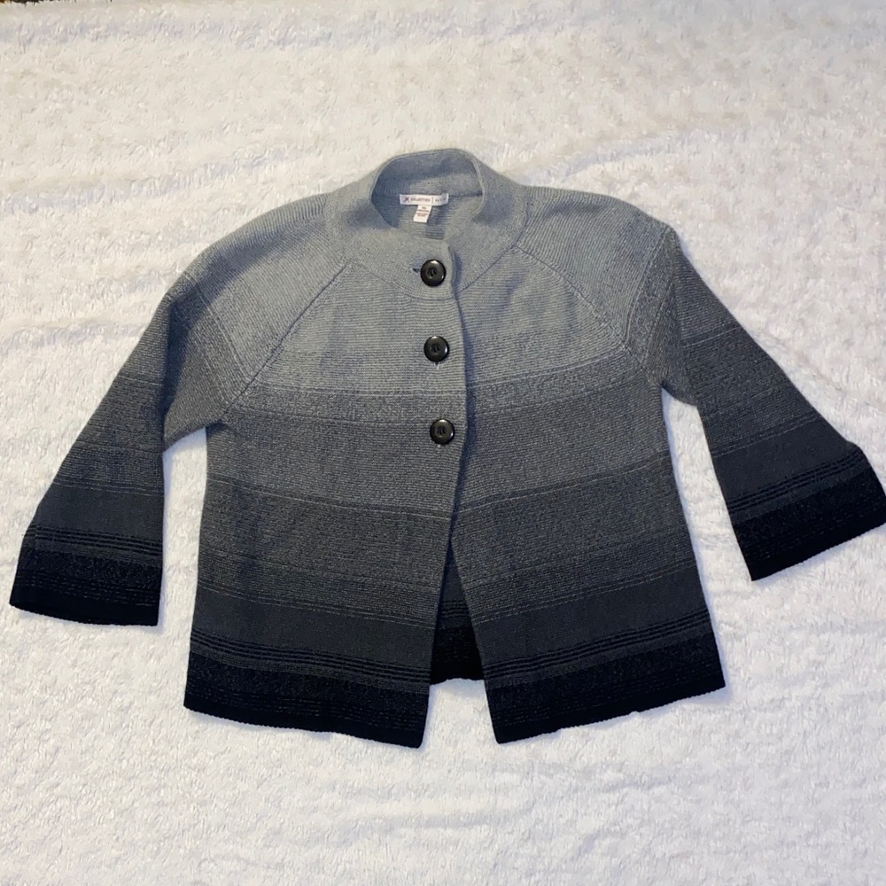 Petite Large JM Collection Ombre Gray Button-Front Knit Blazer Cardigan Sweater